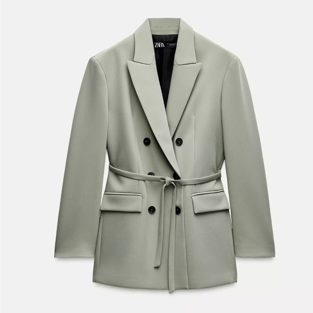 Zara  BELTED WRAP BLAZER Women's Gray Double-Breasted Coat